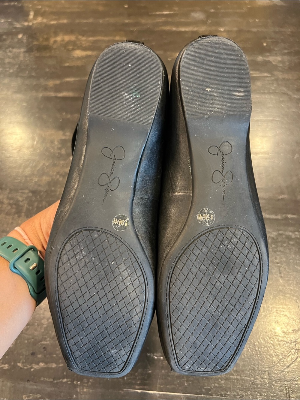 Jessica Simpson Black Leather Ballet Flats with Crisscross Elastic Straps - Picture 5 of 5